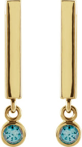 14K Gold Round Natural Aquamarine Bezel-Set Bar Earrings - Yellow Gold - view 5
