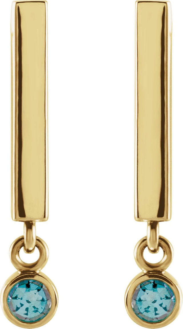 14K Gold Round Natural Aquamarine Bezel-Set Bar Earrings - Yellow Gold - view 5