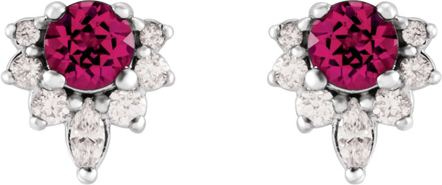 14K Gold Round Natural Pink Tourmaline Accented Earrings - White Gold - view 4