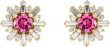 14K Gold Round Natural Pink Tourmaline & Natural Diamond Halo-Style Star Earrings – 5mm Stones - Yellow Gold - view 2