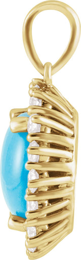 14K Gold Oval Natural Turquoise & Natural Diamond Halo-Style Necklace or Pendant – 8x6mm - Yellow Gold - view 2