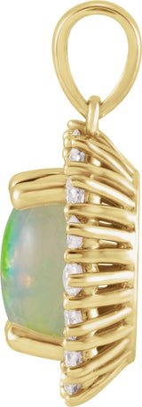 14K Gold Oval Natural White Ethiopian Opal & Natural Diamond Halo-Style Necklace or Pendant – 8x6mm - view 2