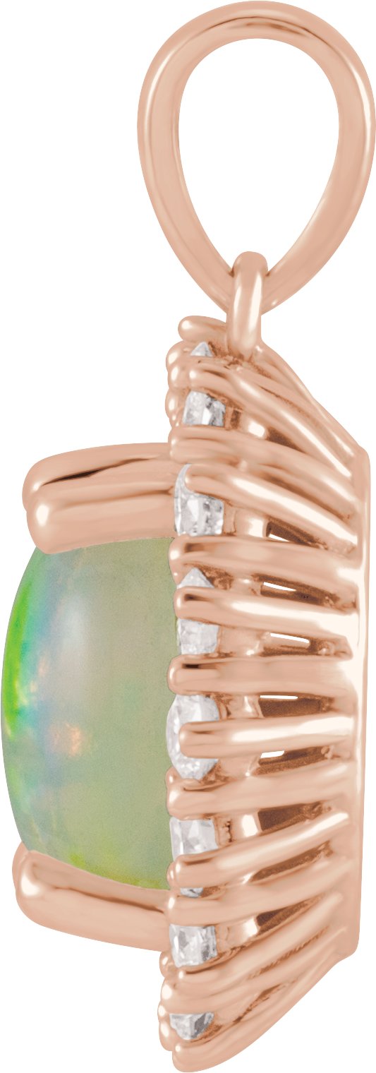 14K Gold Oval Natural Ethiopian Opal & Natural Diamond Halo-Style Necklace or Pendant – 8x6mm - Rose Gold - view 2