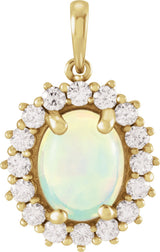 14K Gold Oval Natural Ethiopian Opal & Natural Diamond Halo-Style Necklace or Pendant – 8x6mm - Yellow Gold