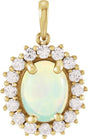 14K Gold Oval Natural White Ethiopian Opal & Natural Diamond Halo-Style Necklace or Pendant – 8x6mm