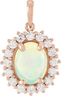 14K Gold Oval Natural Ethiopian Opal & Natural Diamond Halo-Style Necklace or Pendant – 8x6mm - Rose Gold