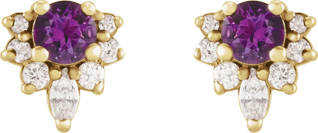 14K Gold Round Natural Natural Amethyst Accented Earrings - view 6