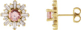 14K Gold Round Natural Pink Morganite & Natural Diamond Halo-Style Star Earrings - Yellow Gold