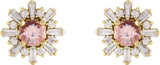 14K Gold Round Natural Pink Morganite & Natural Diamond Halo-Style Star Earrings - Yellow Gold - view 2