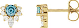 14K Gold Round Natural Aquamarine Accented Earrings - Yellow Gold - view 4