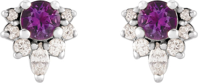 Platinum Round Natural Amethyst Accented Earrings - view 6