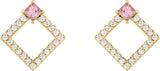 14K Gold Square Natural Pink Tourmaline Accented Geometric Earrings - Yellow Gold - view 5