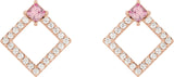 14K Gold Square Natural Pink Tourmaline Accented Geometric Earrings - Rose Gold - view 7