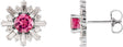 Platinum Round Natural Pink Tourmaline & Natural Diamond Halo-Style Star Earrings