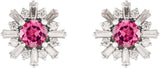 14K Gold Round Natural Pink Tourmaline & Natural Diamond Halo-Style Star Earrings – 5mm Stones - White Gold - view 2