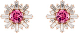 14K Gold Round Natural Pink Tourmaline & Natural Diamond Halo-Style Star Earrings – 5mm Stones - Rose Gold - view 2