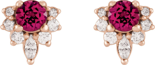 14K Gold Round Natural Pink Tourmaline Accented Earrings - Rose Gold - view 5