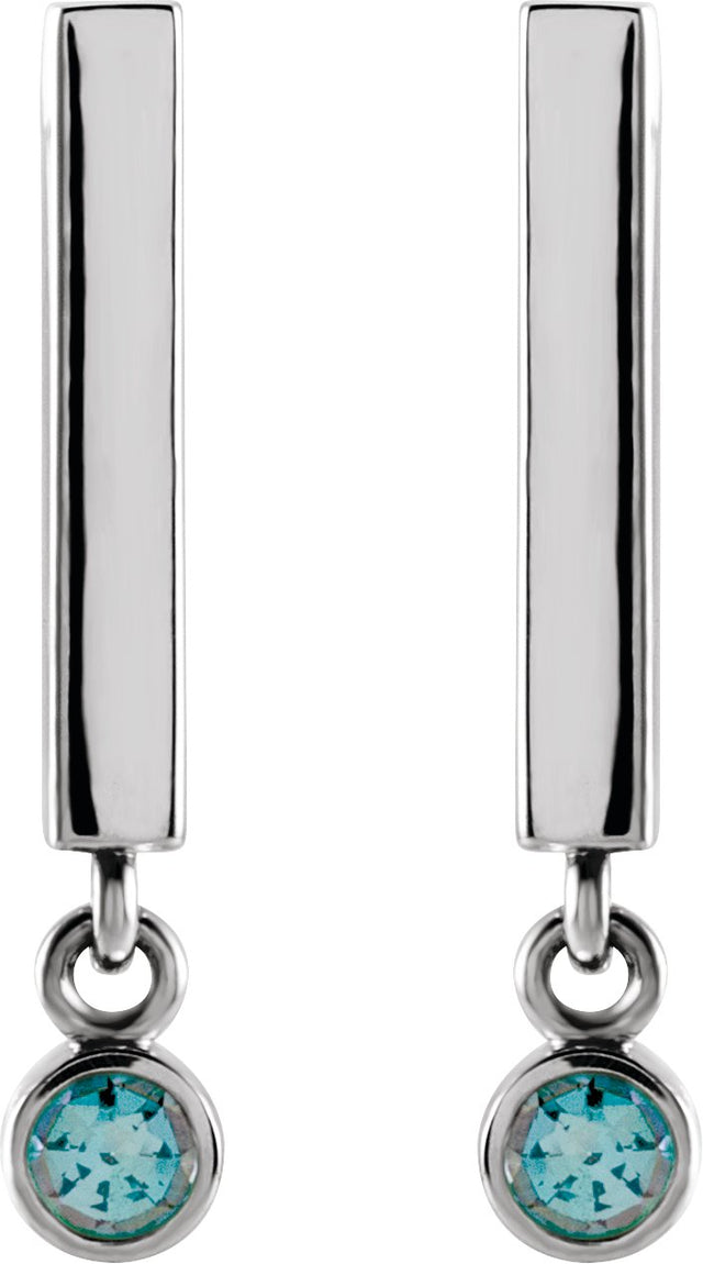 14K Gold Round Natural Aquamarine Bezel-Set Bar Earrings - White Gold - view 5