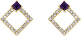 14K Gold Square Natural Amethyst Accented Geometric Earrings - Yellow Gold - view 5