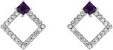 14K Gold Square Natural Amethyst Accented Geometric Earrings - White Gold - view 5