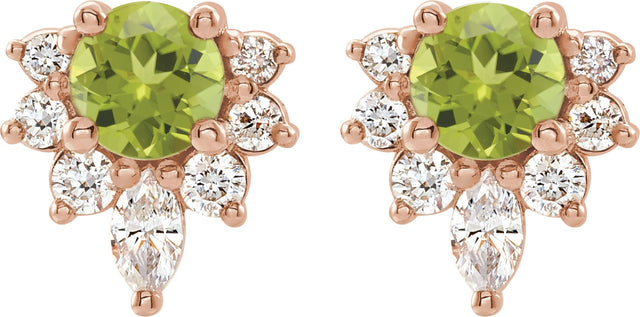 14K Gold Round Natural Peridot Accented Earrings - Rose Gold - view 5