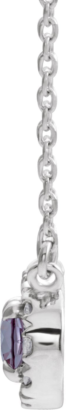 Platinum Oval Lab-Grown Alexandrite French-Set Halo-Style Necklace - view 4