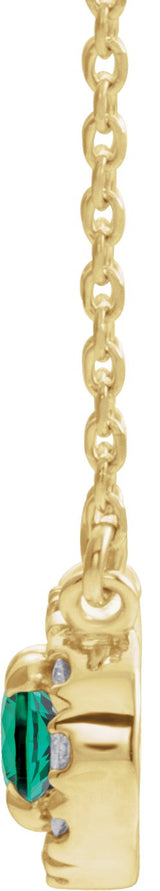 14K Gold Oval Natural Emerald French-Set Halo-Style Necklace - Yellow Gold - view 4