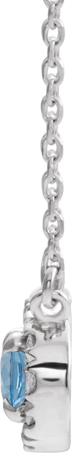 Platinum Oval Natural Aquamarine French-Set Halo-Style Necklace - view 4