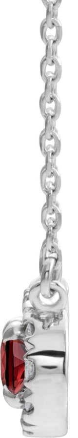 Platinum Oval Natural Mozambique Garnet French-Set Halo-Style Necklace - view 4
