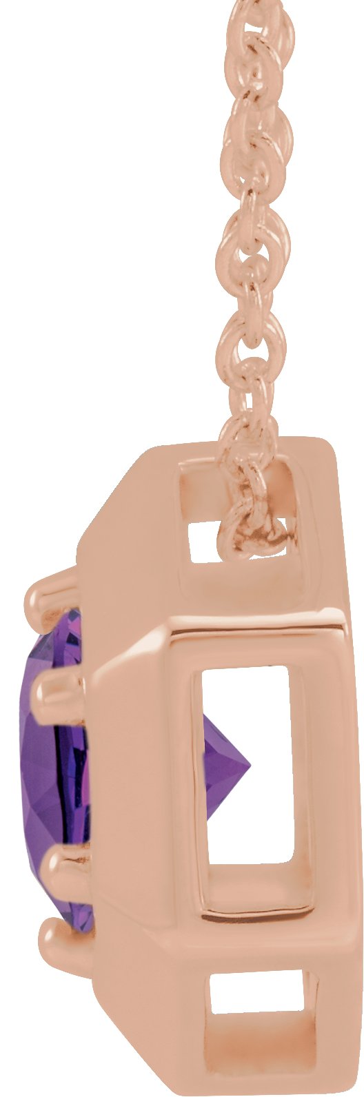 14K Gold Round Natural Amethyst Geometric Necklace or Pendant - Rose Gold - view 6