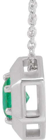 Platinum Round Natural Emerald Geometric Necklace or Pendant - view 6