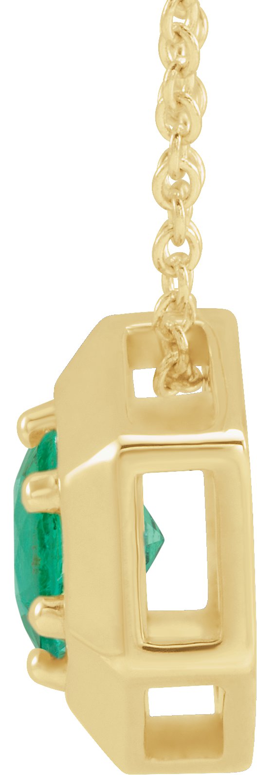 14K Gold Round Lab-Grown Emerald Geometric Necklace or Pendant - Yellow Gold - view 6