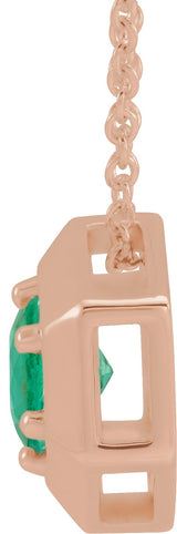 14K Gold Round Natural Emerald Geometric Necklace or Pendant - Rose Gold - view 6