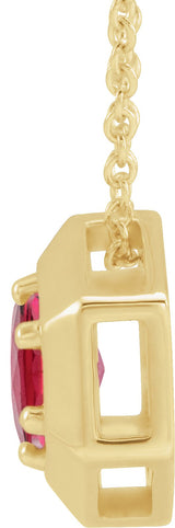14K Gold Round Natural Ruby Geometric Necklace or Pendant - Yellow Gold - view 6