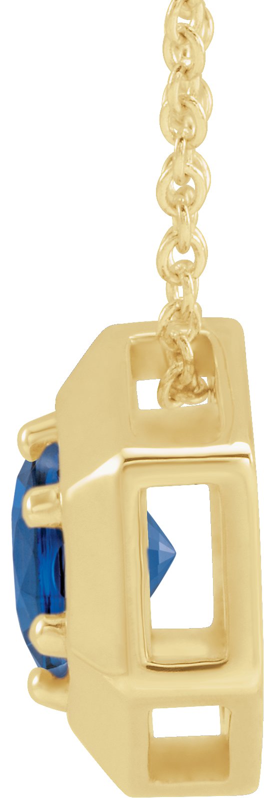 14K Gold Round Natural Blue Sapphire Geometric Necklace or Pendant - Yellow Gold - view 6