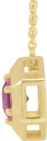 14K Gold Round Natural Pink Tourmaline Geometric Necklace or Pendant - Yellow Gold - view 6