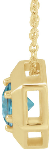 14K Gold Round Natural Blue Zircon Geometric Necklace or Pendant - Yellow Gold - view 6