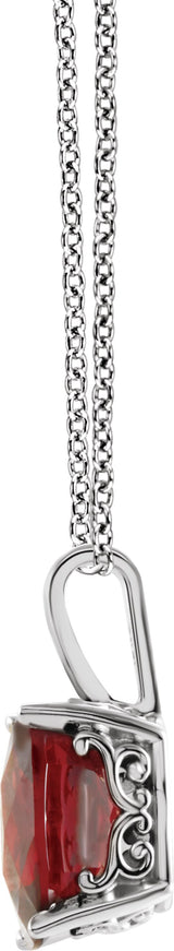 14K Gold Elongated Cushion Natural Mozambique Garnet Solitaire Necklace or Pendant - view 2