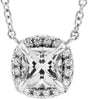 14K Gold Square Natural White Sapphire & Natural Diamond Halo-Style Necklace - White Gold