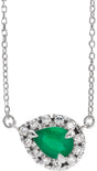 Platinum Pear Lab-Grown Emerald & Natural Diamond French-Set Halo-Style Necklace
