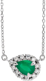 Platinum Pear Natural Emerald & Natural Diamond French-Set Halo-Style Necklace