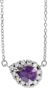 Platinum Pear Natural Amethyst & Natural Diamond French-Set Halo-Style Necklace