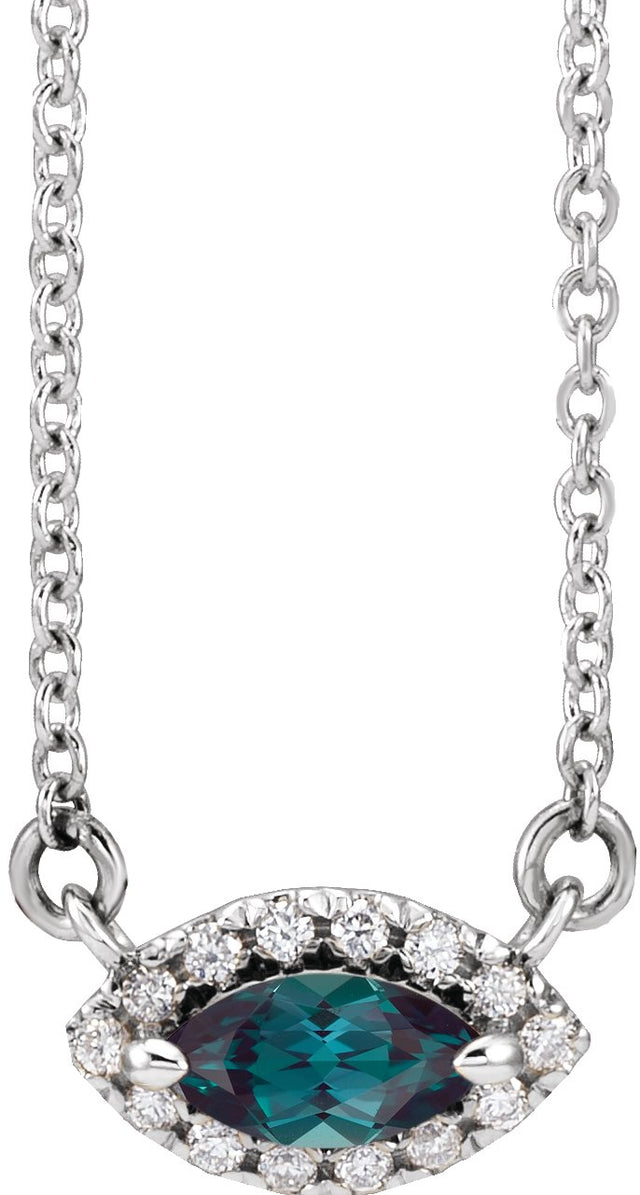 Platinum Marquise Lab-Grown Alexandrite & Natural Diamond French-Set Halo-Style Necklace