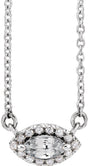 14K Gold Marquise Natural White Sapphire & Natural Diamond French-Set Halo-Style Necklace - White Gold