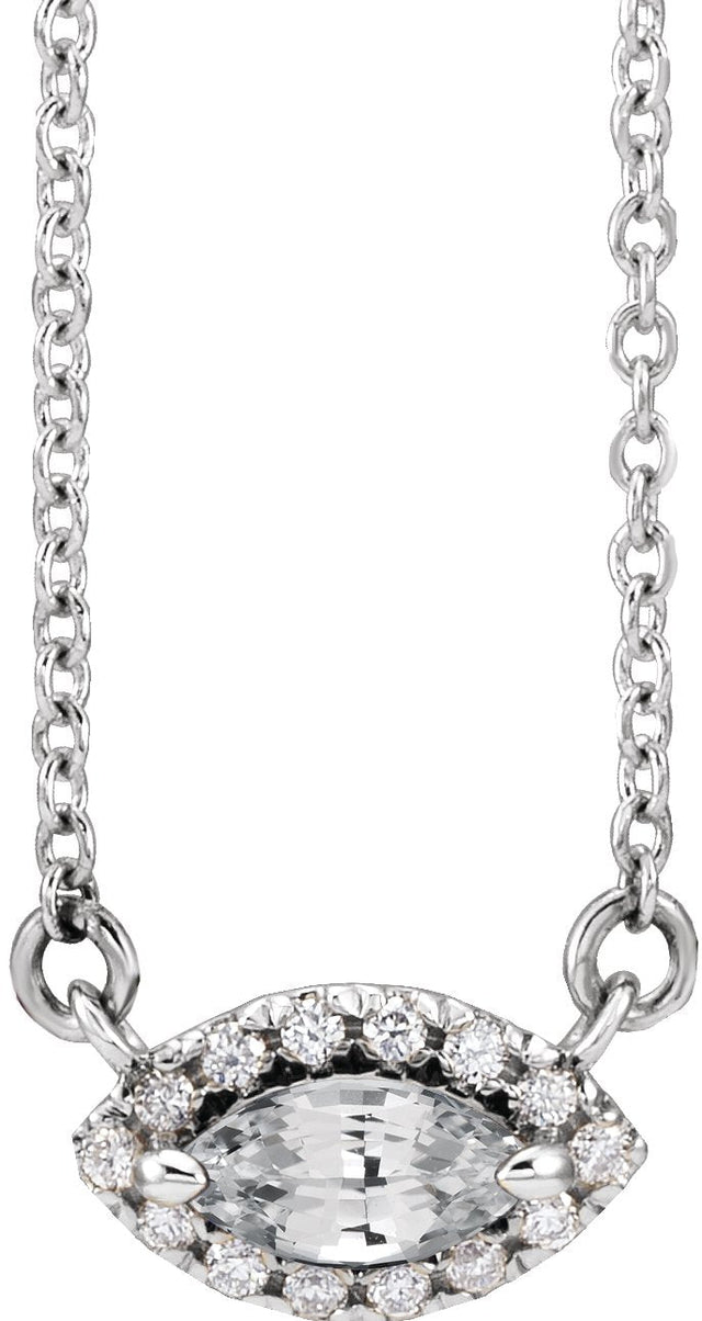 Platinum Marquise Natural White Sapphire & Natural Diamond French-Set Halo-Style Necklace