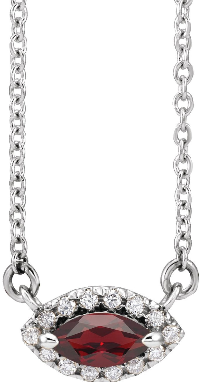 Platinum Marquise Natural Mozambique Garnet & Natural Diamond French-Set Halo-Style Necklace - view 2