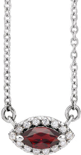 14K Gold Marquise Natural Mozambique Garnet & Natural Diamond French-Set Halo-Style Necklace - White Gold - view 2