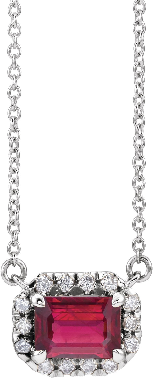 Platinum Emerald Lab-Grown Ruby & Natural Diamond French-Set Halo-Style Necklace