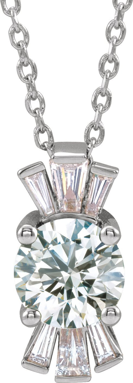 Platinum Round Natural White Sapphire & Natural Diamond Accented Necklace or Pendant – 1/6 CTW