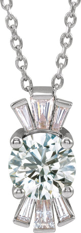 14K Gold Round Natural White Sapphire & Natural Diamond Accented Necklace or Pendant – 1/6 CTW - White Gold